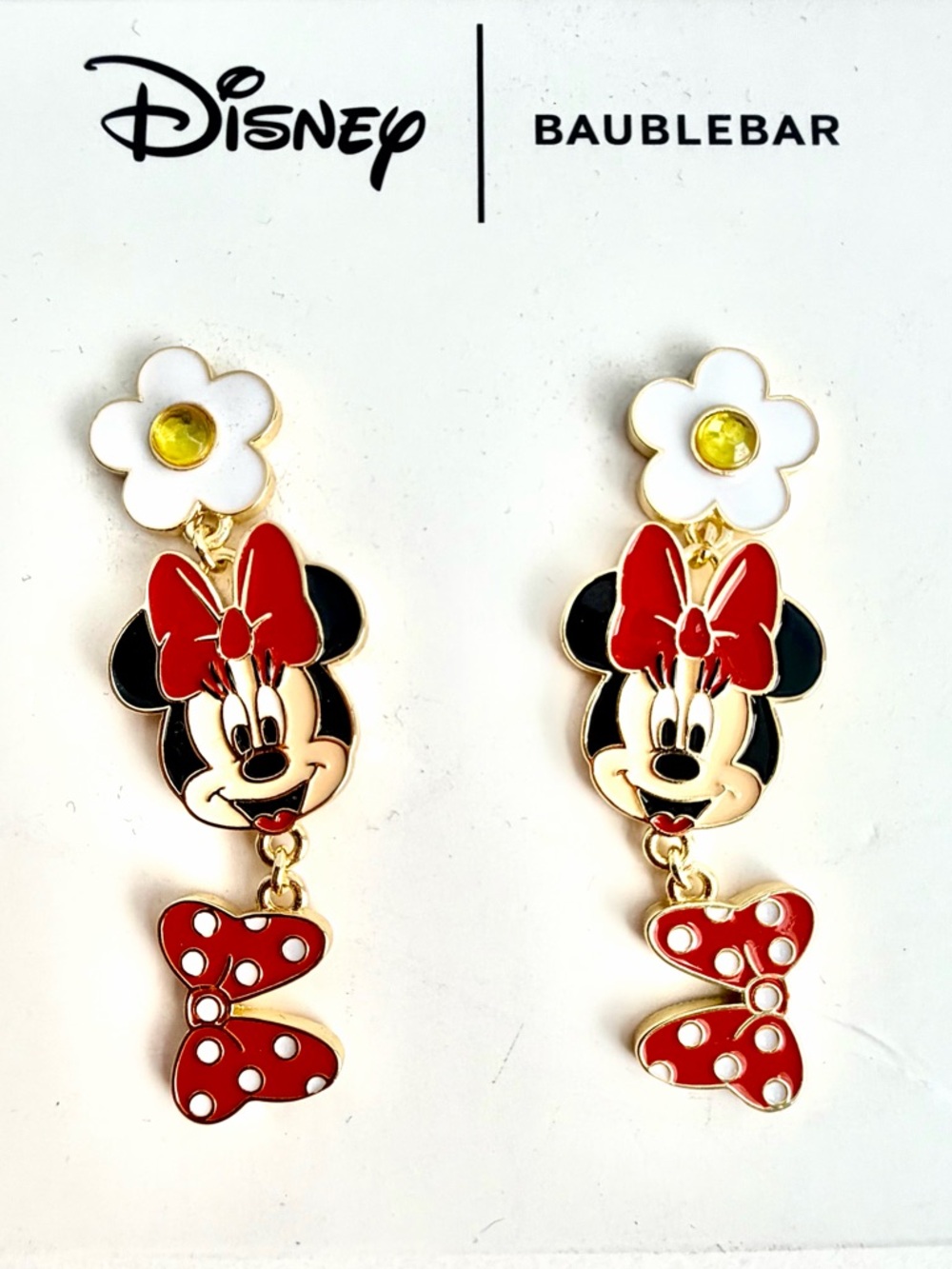 NIB BaubleBar x Disney Minnie Mouse Red, White & Black Daisy Drop Earrings ❤️🫶🖤